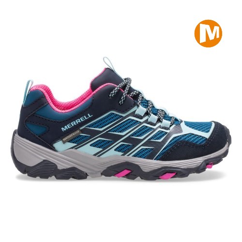 Merrell Moab FST Low Waterproof Kids Trainers Blue/Black UK.BYKD